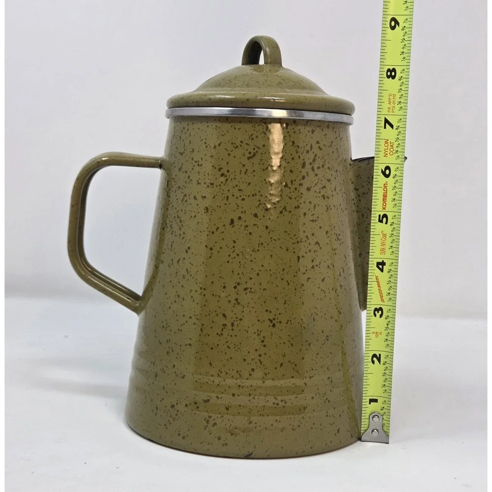 Paula Deen Signature Sage Green Speckled Enamelware Coffee Pot Percolator